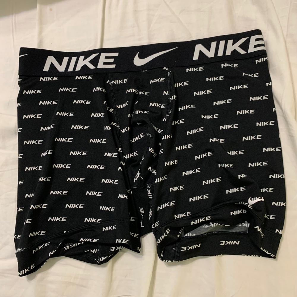 Nike Boxer Briefs Mens M Black Dri-FIT All Over Logo Print Athletic Trunks